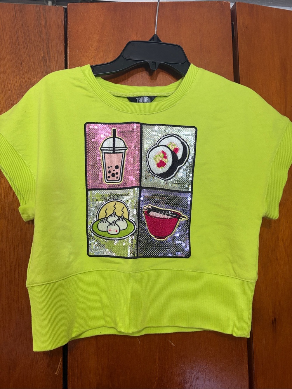 Truce Kids' Neon Lime Sequin Food Patch Tee